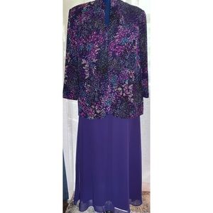 Jacquard knit jacket dress with chiffon skirt